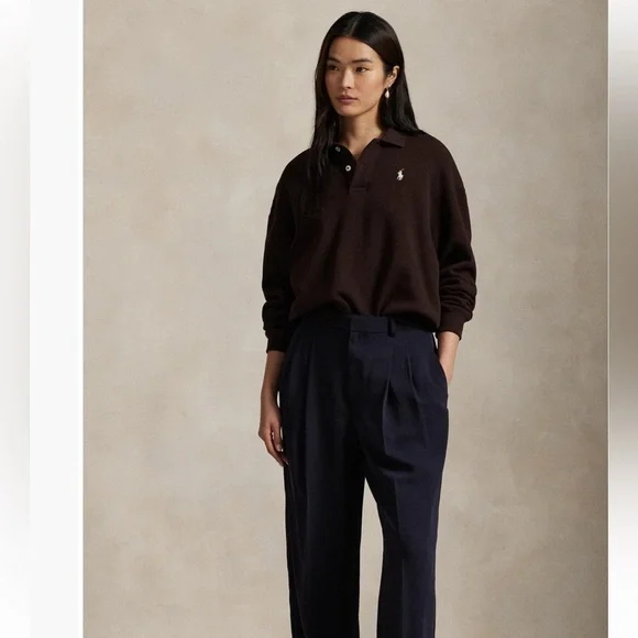 Ralph Lauren Dark Brown polo-collar fleece pullover  small medium - Picture 6 of 6